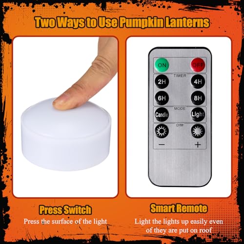 Image of Riakrum 6 Pieces Halloween Remote Timer LED Lights with Remote Summer Halloween LED Pumpkin Lights Battery Operated Lantern Bright Flameless Candle(White, Orange, Purple)