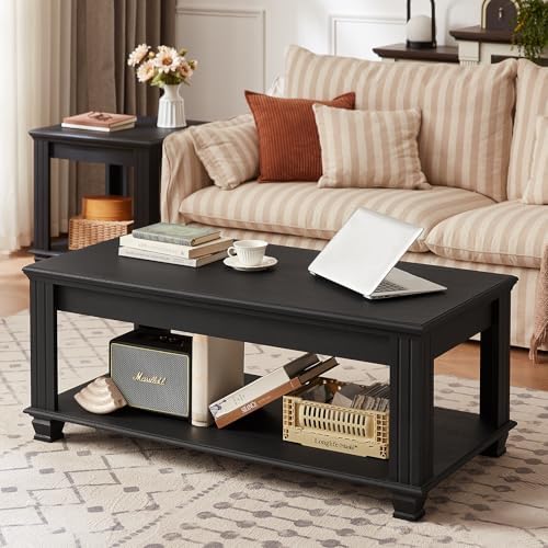 SAVOR LIFE Farmhouse Coffee Tables for Living Room, Black