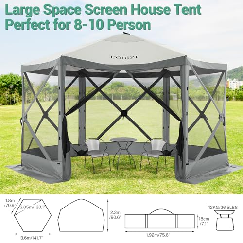Image of COBIZI 12x12 FT Pop Up Canopy Shelter Tent, Large Gazebos On Clearance with Sidewalls, Screened in Gazebo, Screen Tents Portable carpas para Patio for Outdoor Camping, Backyard, Garden, Beach,Grey
