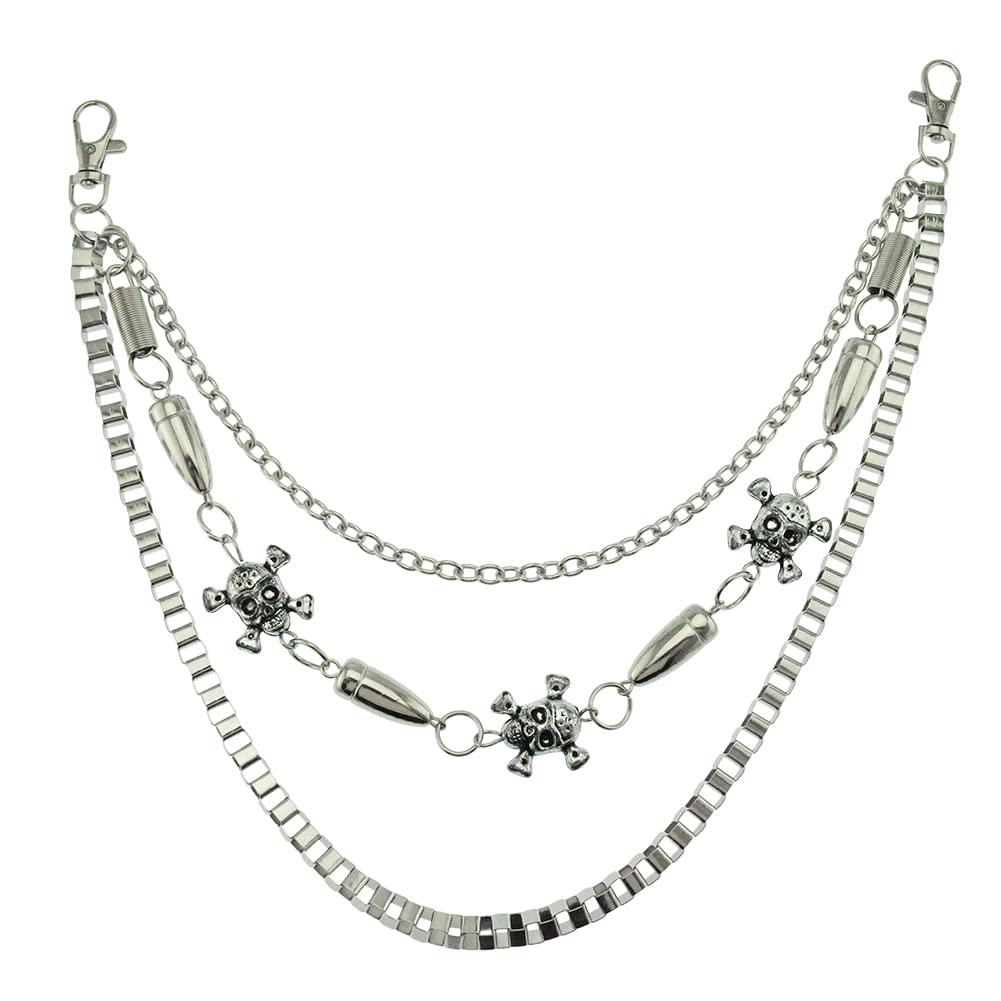 FRUHLING Punk Hip Hop Gothic Rock Jeans Chain Belt Chain Wallet Key Ring for Women Men Decoration, silver, 55 cm, Hip Hop