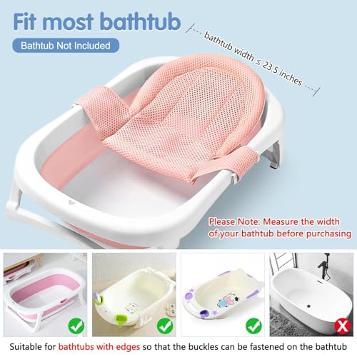 Image of Colorlife Baby Bath Seat Support Net Infant Bathing Seat Support Mat, Adjustable Comfortable Non-Slip Three-Pointed Baby Shower Net Bathtub Sit Up Mesh for Newborn 0-12 Months-Dusty Pink(No Bathtub)