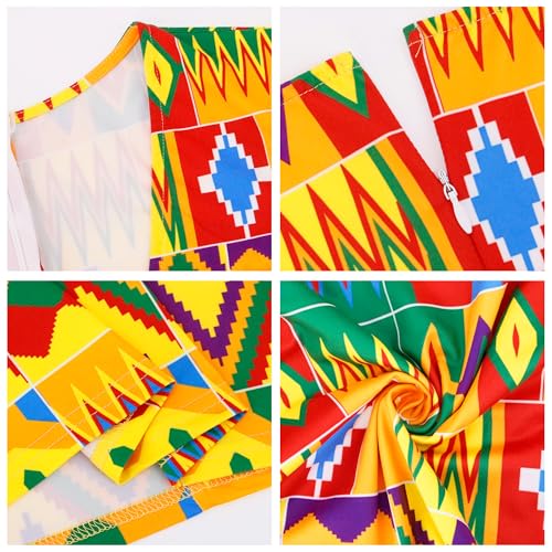 Image of Women Boho African Floral Print Pleated Short Midi Dress Multi-Way Dress for Casual Rave Club Party