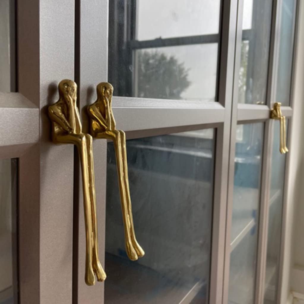 Brass Thinker Shape Cabinet Pulls Cabinet Handles Drawer Pulls Cabinet Hardware Cabinet Door Handles for Cabinets Brass, 146x27x32mm/5.75x1.06x1.26inch, Gold