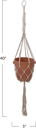 Miniatura 2 de Bloomingville Colgador de plantas de macramé de algodón tejido a mano, macetas naturales, 2 pulgadas de largo x 2 pulgadas de ancho x 40 pulgadas de
