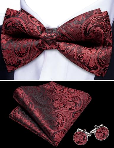 Image of YOHOWA Mens Bow Tie Set Paisley Coloful Pre-tied Bowties Adjustable with Handkerchief Cufflinks Wedding Prom Party
