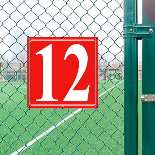 Image of Premium Aluminum Number Signs 12, Metal 12 inch X 12 inch Red Numbered Signs Outdoor for Parking Lots, Floor, Dock, Court, Aisle, Field, High Visibility, No Fade, Weather-resistant