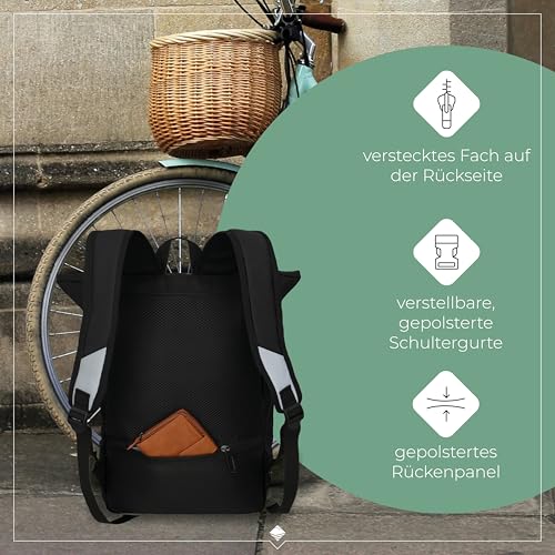Travelite Rolltop Rucksack wasserfest, Fahrradrucksack, Freizeitrucksack mit Rolltop Verschluss & Reflektoren, BASICS, 48 cm, 19 Liter