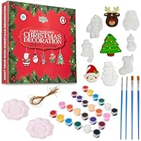KreativeKraft Kids Paint Your Own Christmas Decorations Set - Arts and Crafts for Kids - Family DIY Craft Kit - Santa, Elf, Reindeer Painting Set (Set of 24)