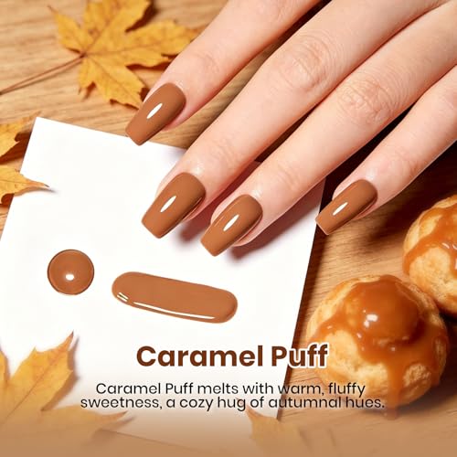 Image of Beetles Brown Gel Nail Polish - Caramel Puff 15ml Warm Nude Brown Nail Color Polish for Fall Manicure, High Gloss Autumn Nail Art Soak Off UV LED Gel for Women, Home DIY & Salon Use