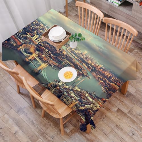 DALEXHM Mantel Mesa Rectangular 137x183 cm,Vista Urbana de Londres, Foto panorámica del Támesis y,Durabilidad y Fácil Limpieza para tu Mesa - Mantel Hule Antimanchas e Impermeable