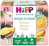 HiPP - Saveurs du Monde - Pommes Ananas Pêches - Coupelles 4x100g...