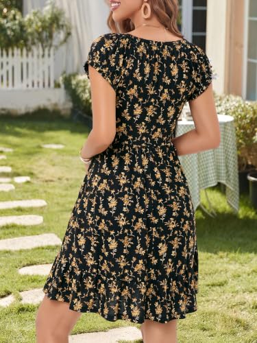 Image of HUHOT Teen Petite Women Floral Short Summer Mini Dresses with Pockets Cute Milkmaid Sundress 2026
