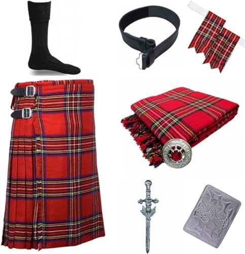 Men's Traditional Scottish Tartan Kilts 8 Pieces Set Kilt Outfit