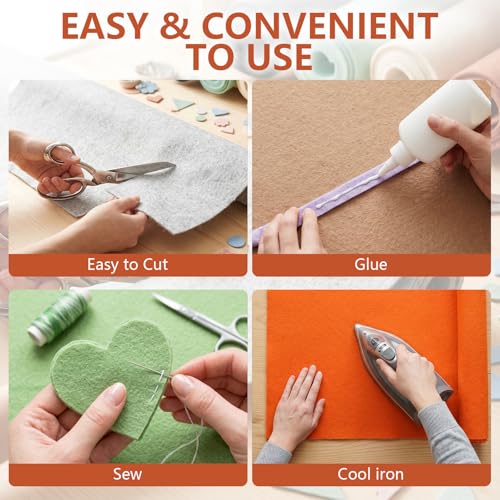 Image of Felt Fabric 36'' X 36'' Large Felt Sheets Stiff Craft Felt by The Yard for DIY Crafts Letter Coaster Flower Ornament Sewing Party Decoration Christmas Supplies Nonwoven (Orange)