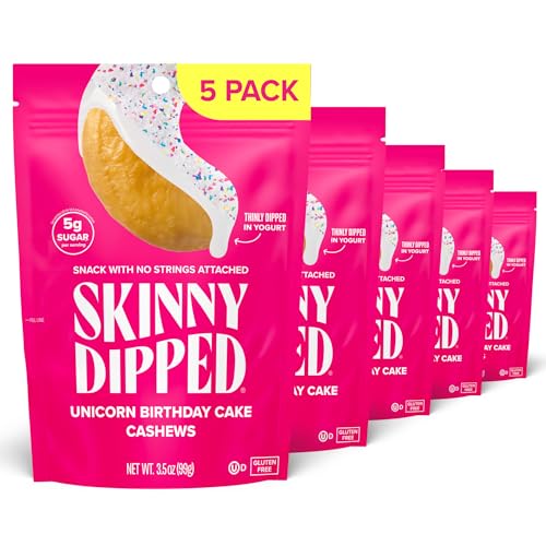 Image of SkinnyDipped Birthday Cake Cashews, Healthy Snack, Plant Protein, Gluten Free, 3.5 oz Resealable Bags, Pack of 5