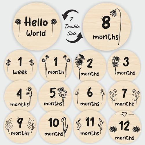 Newborn Photography Props - Baby Announcement Sign & Monthly Baby Milestone Board - Black Flower Design for Baby Photoshoots & Milestone Tracking