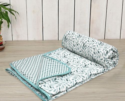 Image of Dohar Double Bed, Cotton Soft Lightweight Bed Blanket, AC Dohar, Comforter All Seasons 84 x 96 inch- (Sky Blue Mahndi, Pack of 1)