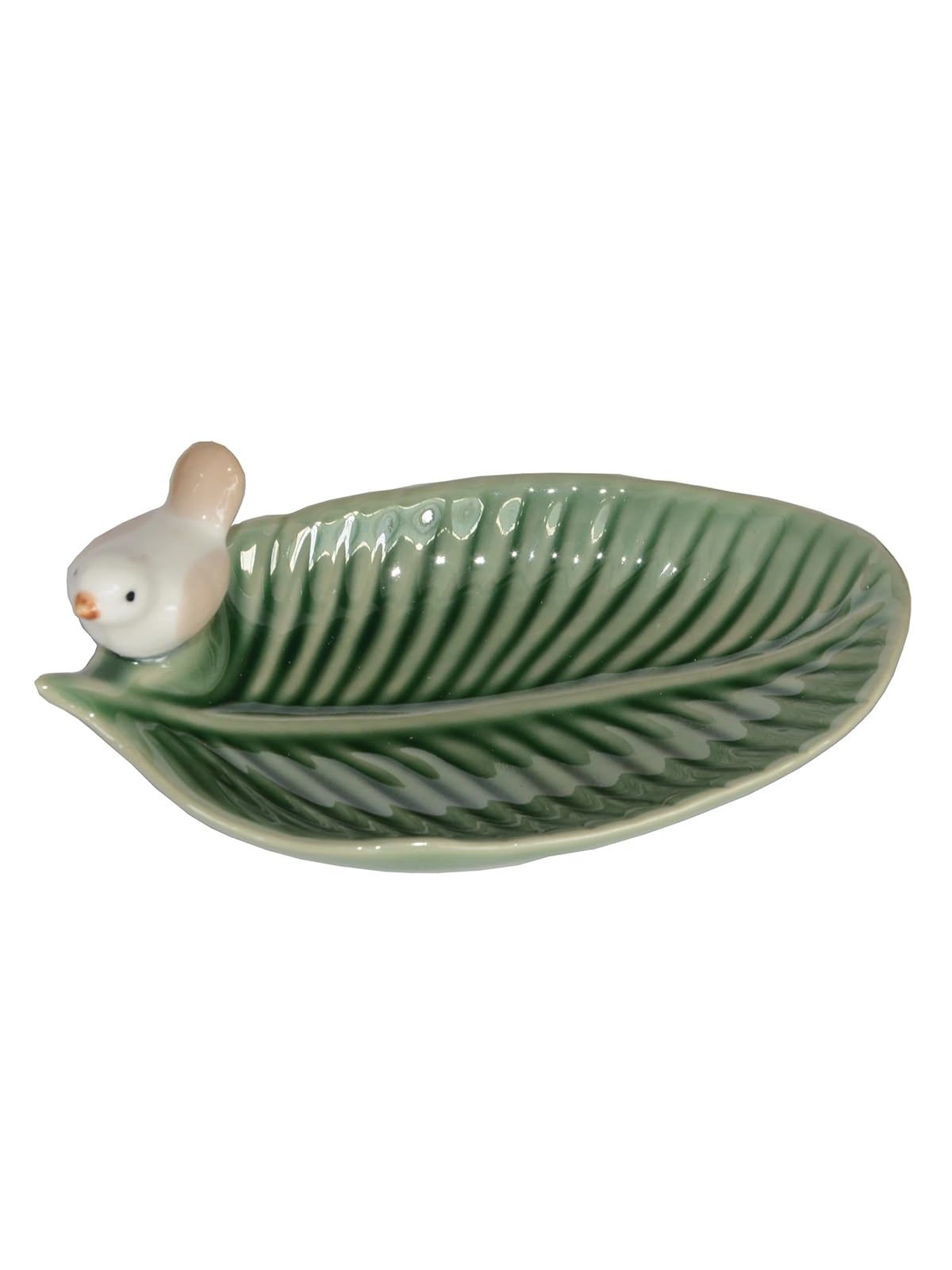 RRYPBOVG Ceramic Jewelry Dish Ceramic Jewelry Dish Tray For Trinket Ring Necklace Bracelet Earrings Leaves With Bird Plate Home Decoration(Green)