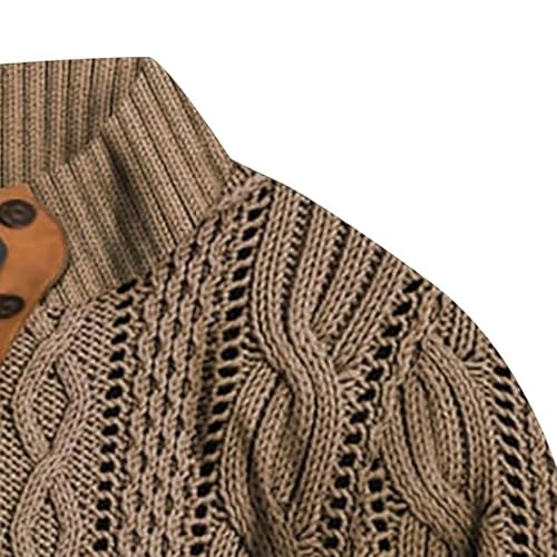 Mens Casual Twist Pattern Pullover Sweatshirts Long Sleeve Cable Knit Sweater Stand Collar Button Up Thermal Pullover4