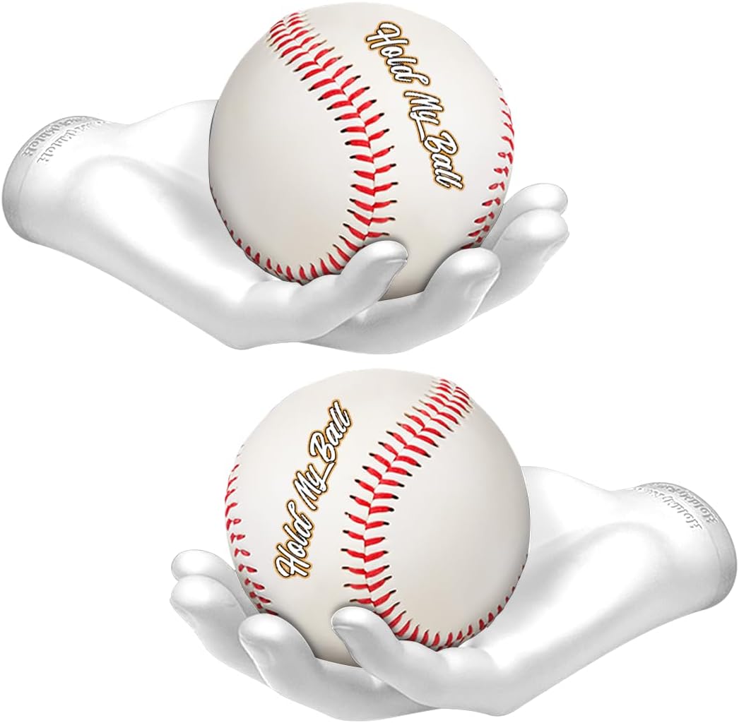 Wall-Mounted Ball Holder, Left and Right Sculptured Hand Display for Baseballs, Tennis Balls, and Sports Memorabilia, Baseball Wall Mount Display for Collectors, Man Cave Room, & Boys' Room Decor
