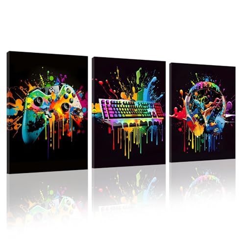 KiKiHong Set de 3 Posters para Pared con Marco,Cuadros Gaming