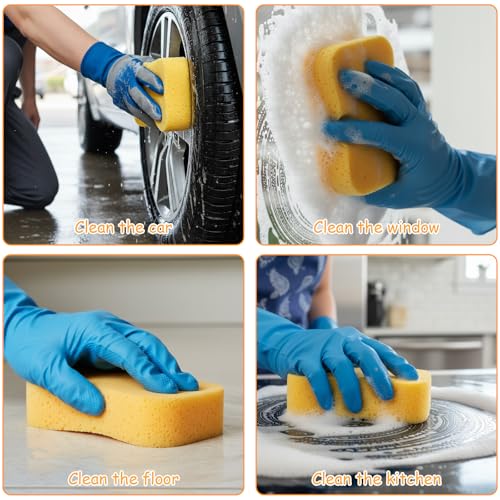 Afcabakila 12 Pcs Large Cleaning Sponges Bulk, 7.5x5.5x1.9 Inch Grout Car Wash Foam Sponge, Multipurpose Scrubber Sponge All Purpose for Kitchen, Tile, Car, Boat, Dishwashing, Crafts, Pottery, Yellow