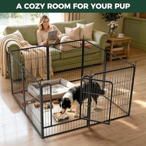 Image of FXW Rollick Dog Playpen with Stainless Steel Lick Mat, 32 inch H, 8 Panels
