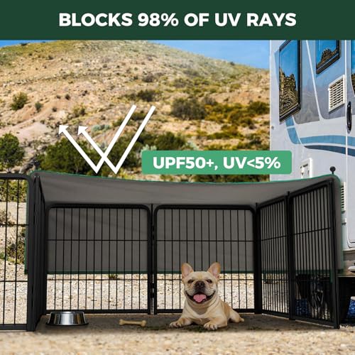 Image of FXW Rollick Unleashed Dog Playpen for Indoor, Yard, RV Camping, 24 inch 16 Panels Dog Pen with Sun Shade for Small and Puppy Dogs, Black│Patented