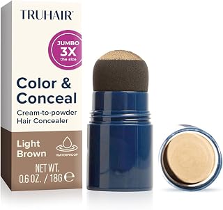 TRUHAIR Jumbo Color & Conceal Waterproof Root Touch Up Hair Color for Gray Hair Coverage - Instant Root Cover Up Hair Powder for Women & Men - Bald Spot Concealing, Hairline Filling (Light Brown)