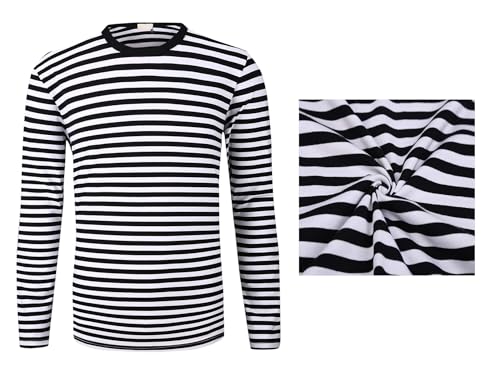 SHUIANGRAN Men's Striped T-Shirt Sport Cotton Shirts Classic Fit Casual Pullover Long/Short Sleeve Crew Neck Striped Shirts4