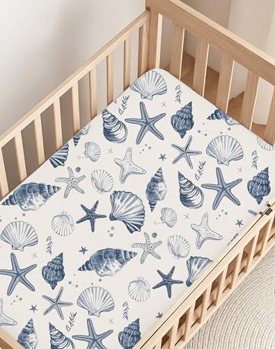 Image of Pack and Play Sheets 2 Pack, Fitted Jersey Knit Mini Crib Sheets for Baby Boys and Girls, Compatible with Graco Pack N Play and Mini Crib Mattress (Deep Blue, Pack N Play /Mini Crib Sheets)