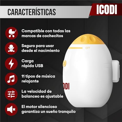 Miniatura 2 de Icodi Baby Rocker Harmony Mecedora Automática Para Hamaca Bebé Con Bluetooth, Balancín Bebé Universal Para Cochecito Y Cuna Con Sonidos Relajantes, Recargable Usb-C 1200mah, Balanceo Ajustable
