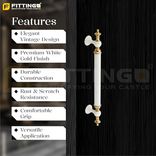 Image of Vintage Royal Main Door Handle | 16 Inch Premium Pull Push Handle for Home, Office, Hotels & Villas | Stainless Steel Black & Gold Antique Finish |Hole to Hole 400mm | 3 Years Warranty