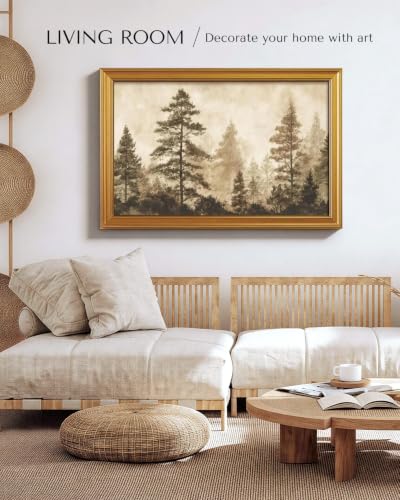 Image of Large Gold Framed Wall Art, Landscape Wall Decor - Misty Pines -24 x 36 IN
