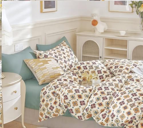 Image of Bedding Set Combo of Double Bed Duvet Cover Set with Fitted Bedsheet & 2 Pillow Covers | 300 TC Cotton Fabric | Zipper Closure |All Round Elastic|Warm Stuff|SED 031|White Bandhani | Breathable material