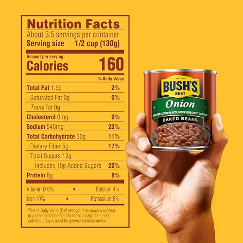 BUSH'S BEST 16 oz Canned Onion Baked Beans, Source of Plant Based Protein and Fiber, Low Fat, Gluten Free, (Pack of 12) - Thumbnail 2