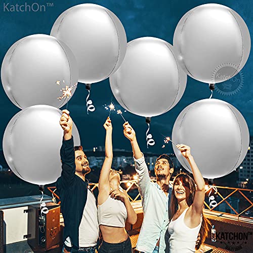 Image of KatchOn Large Silver Balloons - 22 Inch, Pack of 6 | 4D Round Mylar Balloons for Birthday Decorations