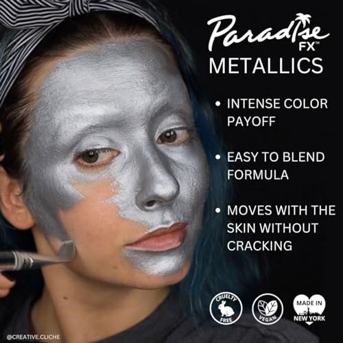 Image of Mehron Paradise FX Metallics - Metallic Silver 0.25 oz | Pro Water-Activated Shimmer Paint for Raves, Costumes, SFX, Halloween, Stage, Screen, Theater & Cosplay