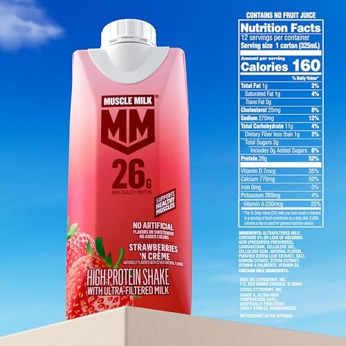 Muscle Milk High Protein Shake, Strawberry, 11 fl oz Cartons (12 Pack)