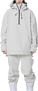 Traje de nieve para mujer, dos piezas, color sólido, pantalones de esquí con capucha, sudadera con capucha, chaquetas de media cremallera, bolsillo, impermeable, resistente al viento, ropa de