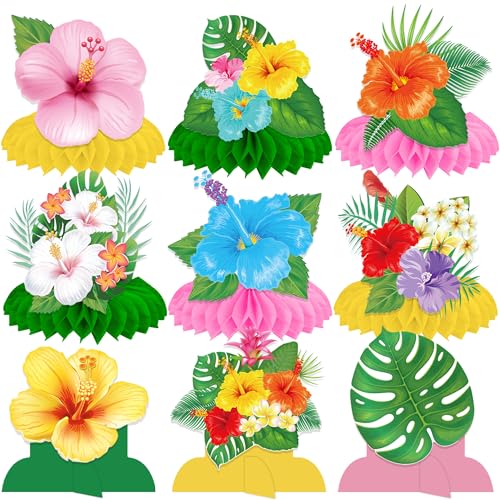 Hawaiian Hibiscus Flowers Honeycomb Centerpieces 12PCS Luau Party Table Decoration Tropical Aloha Table Centerpieces Hawaii Party Decor for Tables Summer Holiday Party Supplies