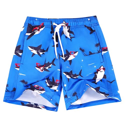 Image of GENTABY Boys Swimming Shorts Toddler Kids Beach Board Quick Dry Pattern Print Blue Shorts with Mesh Lining 13-14 Years