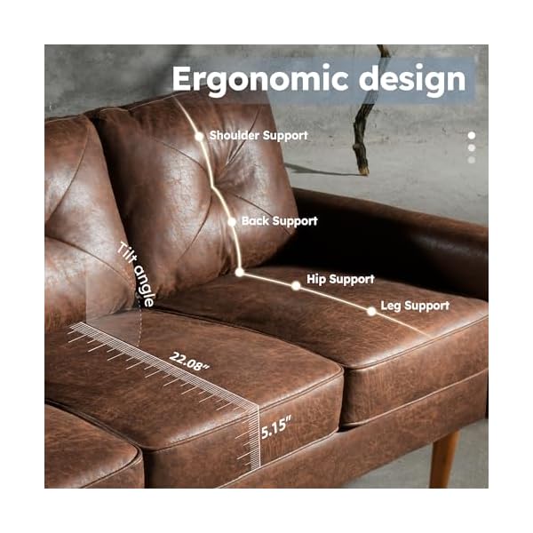 71 mid century modern sofa couchfaux leather 3 seater sofa wkey armrest and comfortable cushionscomfy deep seats sofa modern couch for living room apartment small space dark brown  urban country home decor
