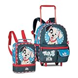 Kit Mochila Carrinho com Lancheira Térmica Escolar Infantil 101 Dálmatas