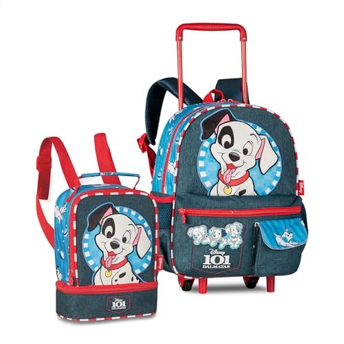 Kit Mochila Carrinho com Lancheira Térmica Escolar Infantil 101 Dálmatas