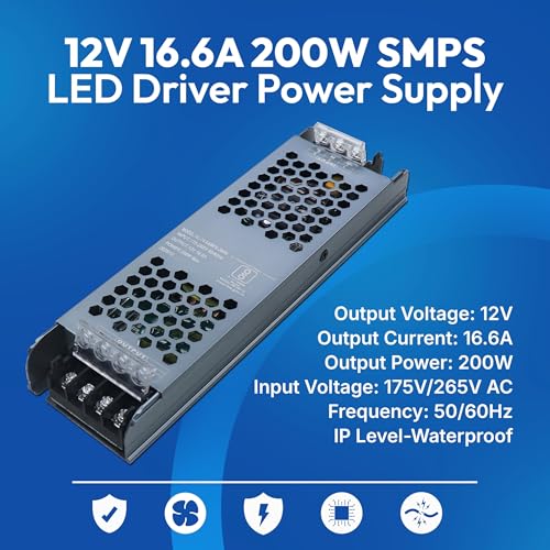 Image of Electronic Spices 12V 16.6A SMPS LED Power Supply 200W AC to DC Converter for CCTV DIY Projects, Decorative Lighting & High Current LED Driver Transformer
