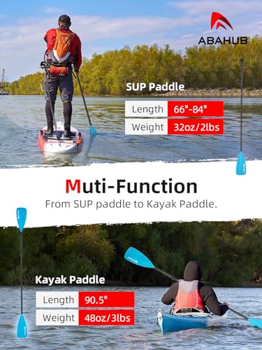 Abahub 2 in 1 Sup Kajak Paddel Aluminium Einstellbares Stand Up Paddle für Paddleboard, Aluminiumlegierung PU-beschichtete Schaft 172-213cm Kunststoff Nylon Klinge Blau