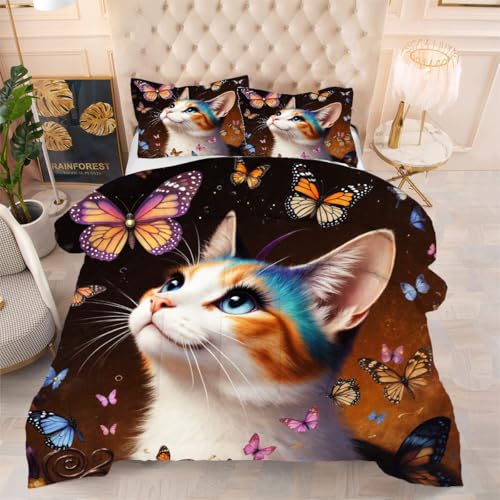 ZZXHG Nórdico Extra Grande Gato Colorido, Edredón Todo el Año, Muy Cálido y Ligero, Incluye 2 Fundas de Almohada, para Habitaciones Amplias, 220x240 f974