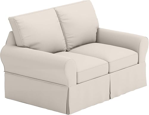 Fundas de sofá hechas a medida compatibles con Pottery Barn PB Basic Loveseat Cover (PB Basic Loveseat, poliéster lino beige)