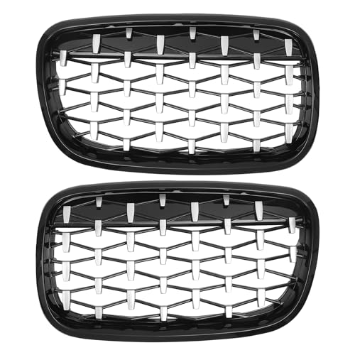 X AUTOHAUX Front Hood Bumper Grille Grill for BMW X5 X6 E70 No.51137157687/51137157688 Front Bumper Kidney Grille Grill Diamond Star Black Silver Tone 1 Pair